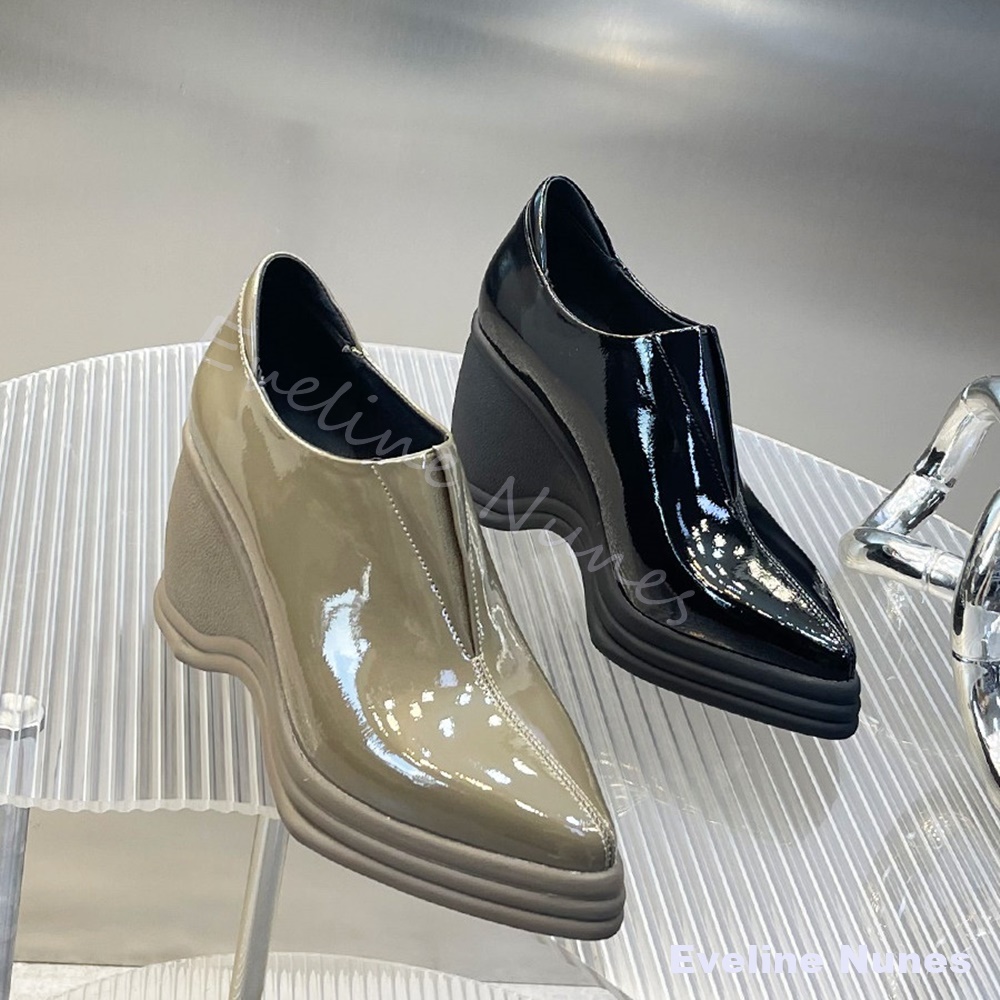 Street Fashion Dress - Patentleren V-hals spitse teen plateau pumps