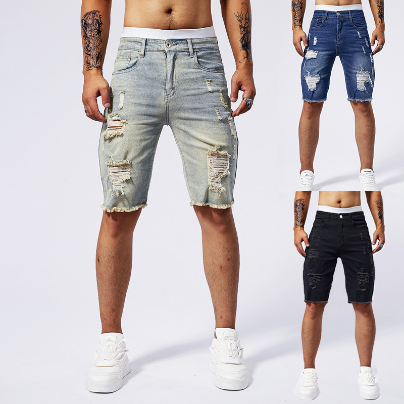 Street Fashion Vintage - 2025 Zomer Nieuwe mannen Gescheurde Denim