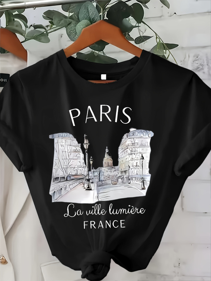 Street Fashion Paris 2025 - Y2k T-shirt Parijs Dames Print T-shirt