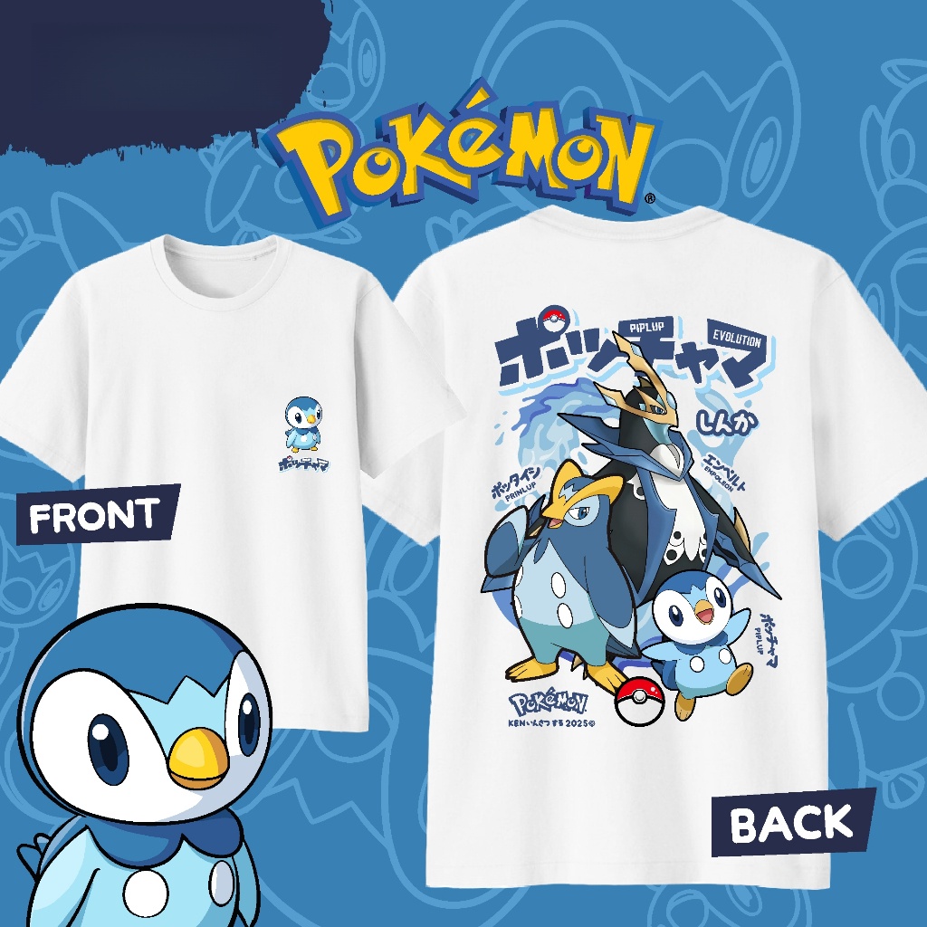 Street Fashion Evolution - Anime Pokémon Piplup Evolution Bedrukt Katoenen