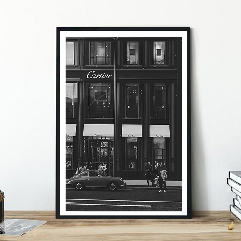 Street Fashion Vintage - Europese straat canvas schilderij mode zwart