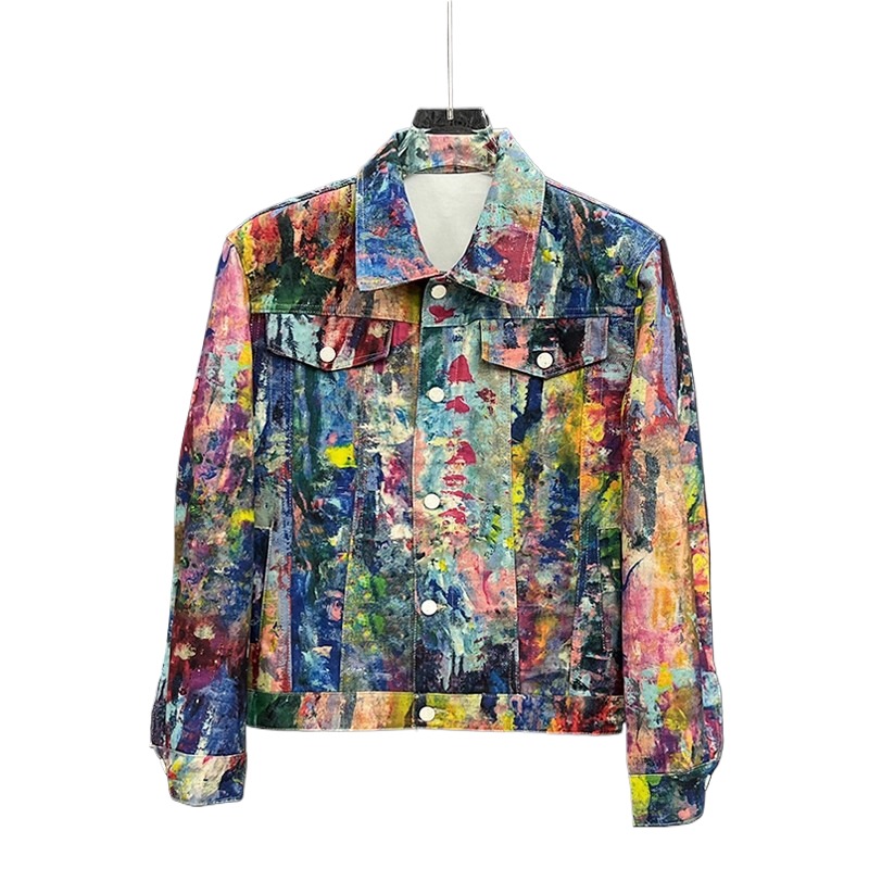 Street Fashion Jeans Men - Herenmode High Street Graffiti Jeansjas Persoonlijkheid