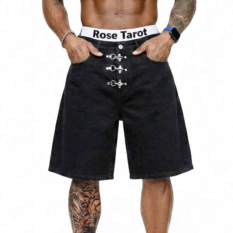 Metalen gesp korte baggy jeans - Street Fashion Jeans Men recensie en prijs