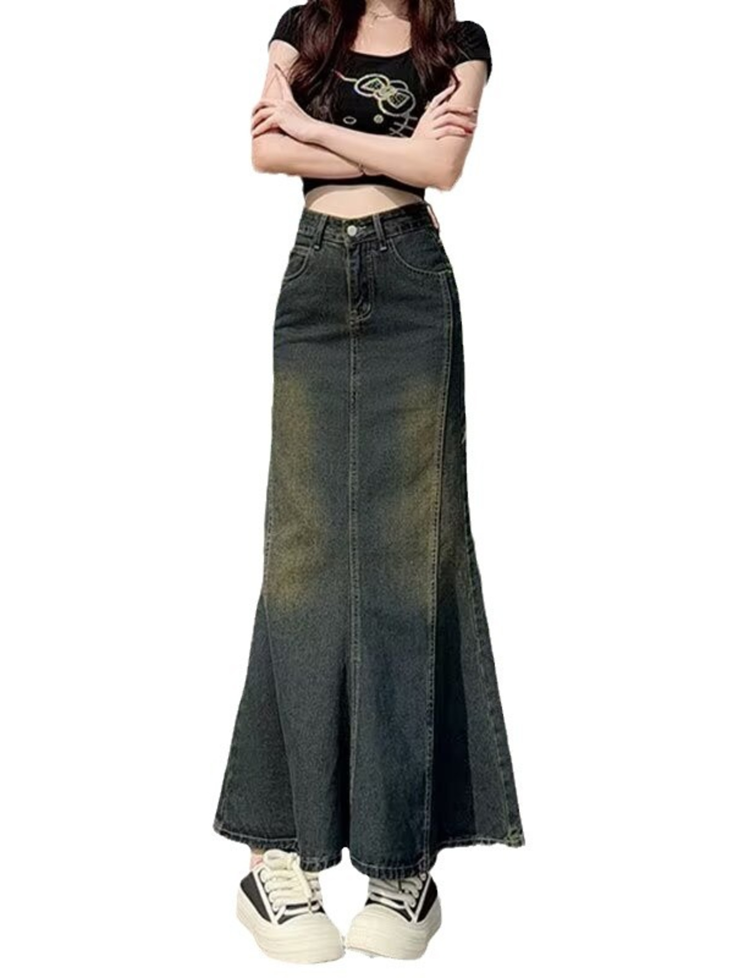 Vintage gewassen denim maxi ro - Street Fashion Vintage recensie en prijs